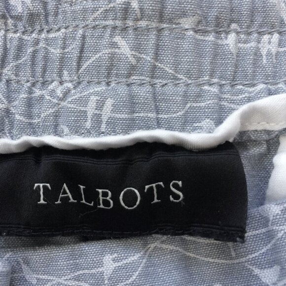 Talbots Shorts Birds on Wire Pattern Blue Tie Front Cuffed 100% Cotton Size 12 - Picture 4 of 4